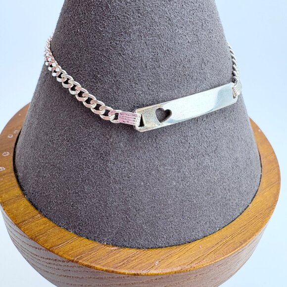 VTG Italy Sterling Silver 925 Heart Curb Link ID Bracelet Size 6.5" Length - Picture 3 of 9